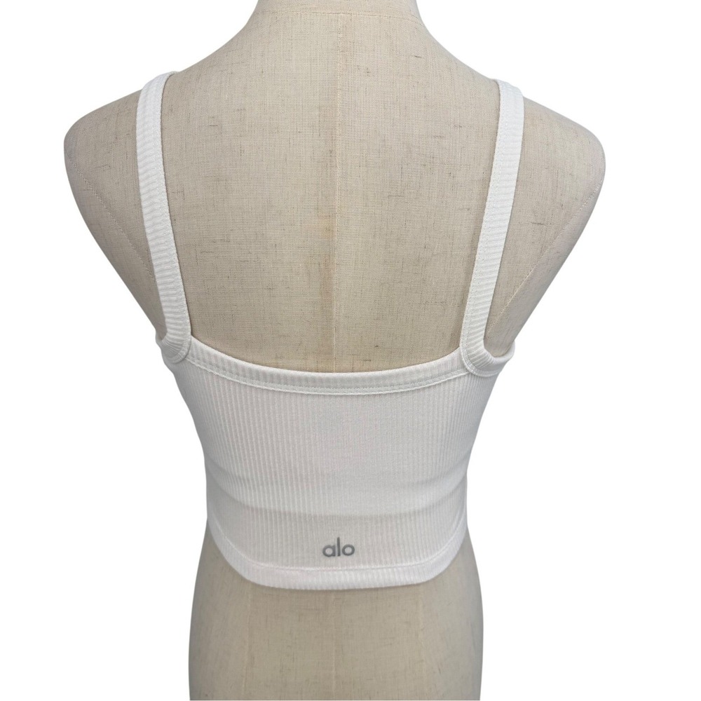 Alo Yoga Whisper Bra Tank Women Size M White Ribbed Scoop Neck Crop Top